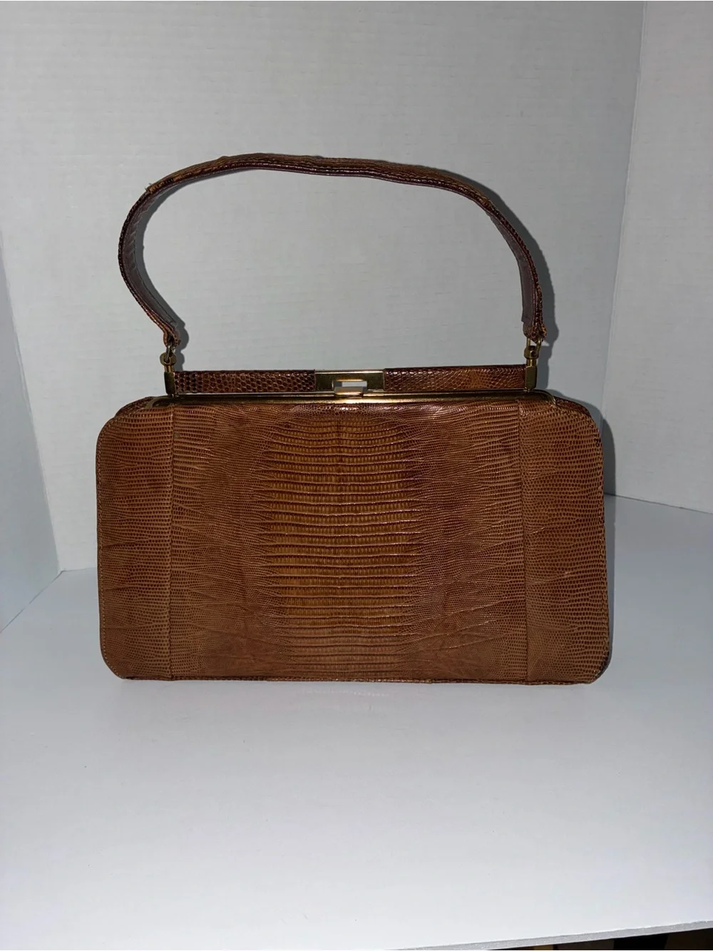 Classic Brown Lizard-Embossed Top-Handle Satchel